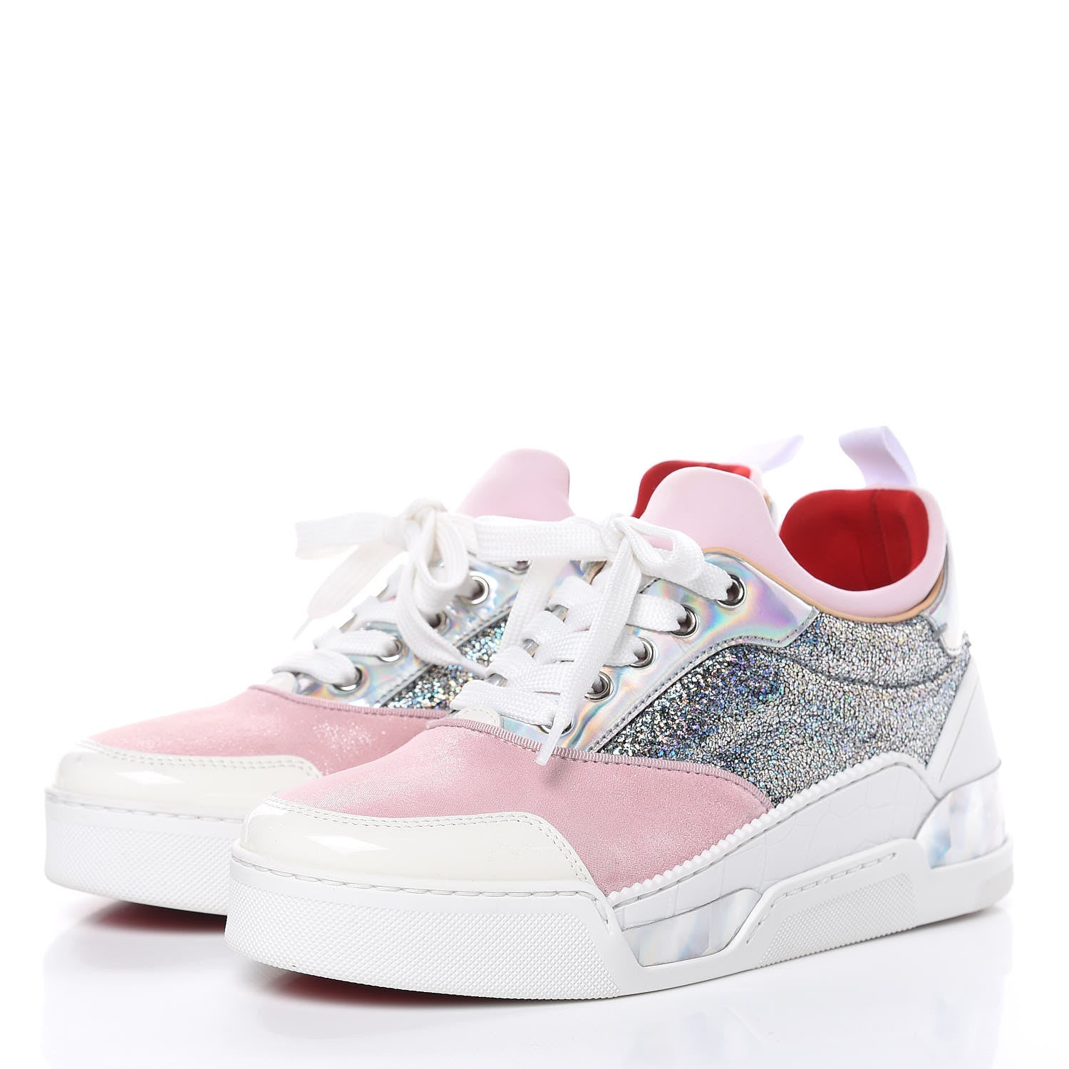 Christian Louboutin Metallic Calfskin Womens Aurelien Flat Sneakers Silver 36 Pink 3 of 8