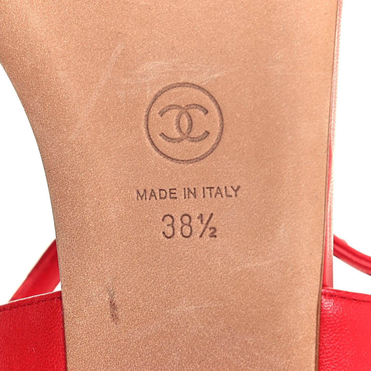 Lambskin Chain CC Logo Thong Sandals 38.5 Red
