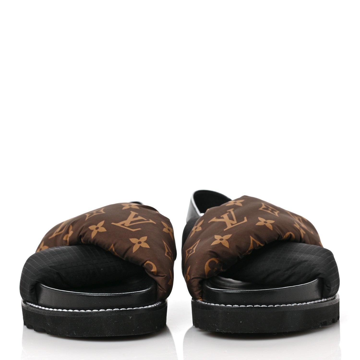 Louis Vuitton Calfskin Padded Nylon Monogram Paseo Flat Comfort Sandals 41 Black 2 of 8