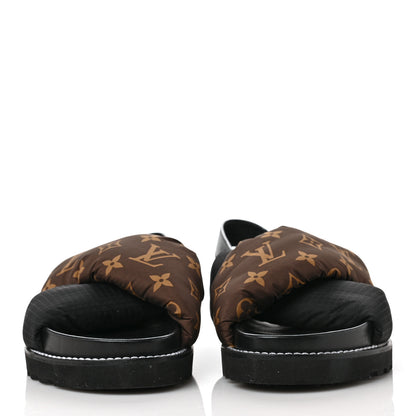 Louis Vuitton Calfskin Padded Nylon Monogram Paseo Flat Comfort Sandals 41 Black 2 of 8