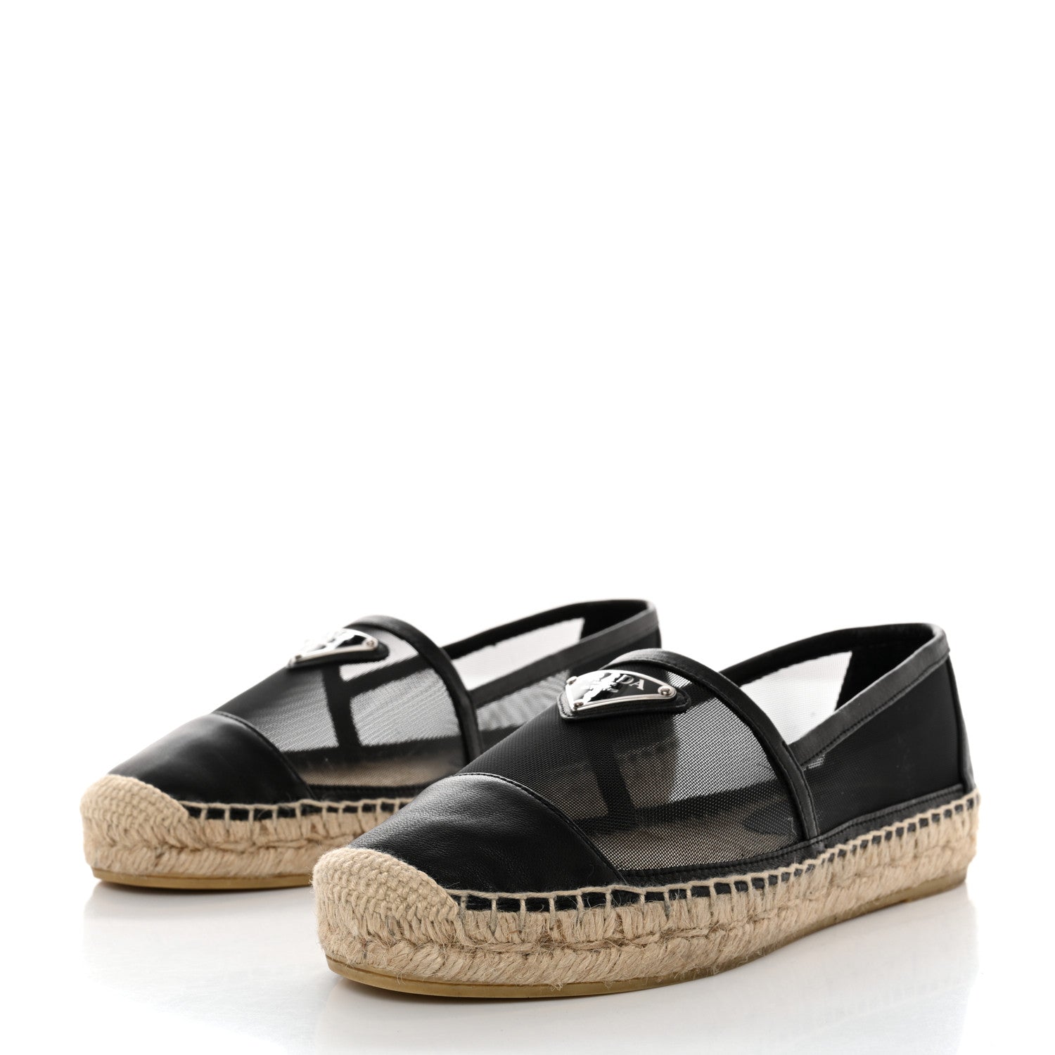 Prada Rete Nappa Metal Triangle Logo 20mm Espadrilles 36 Black 3 of 8