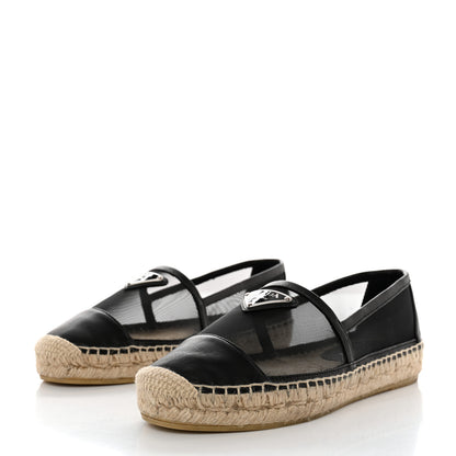 Prada Rete Nappa Metal Triangle Logo 20mm Espadrilles 36 Black 3 of 8