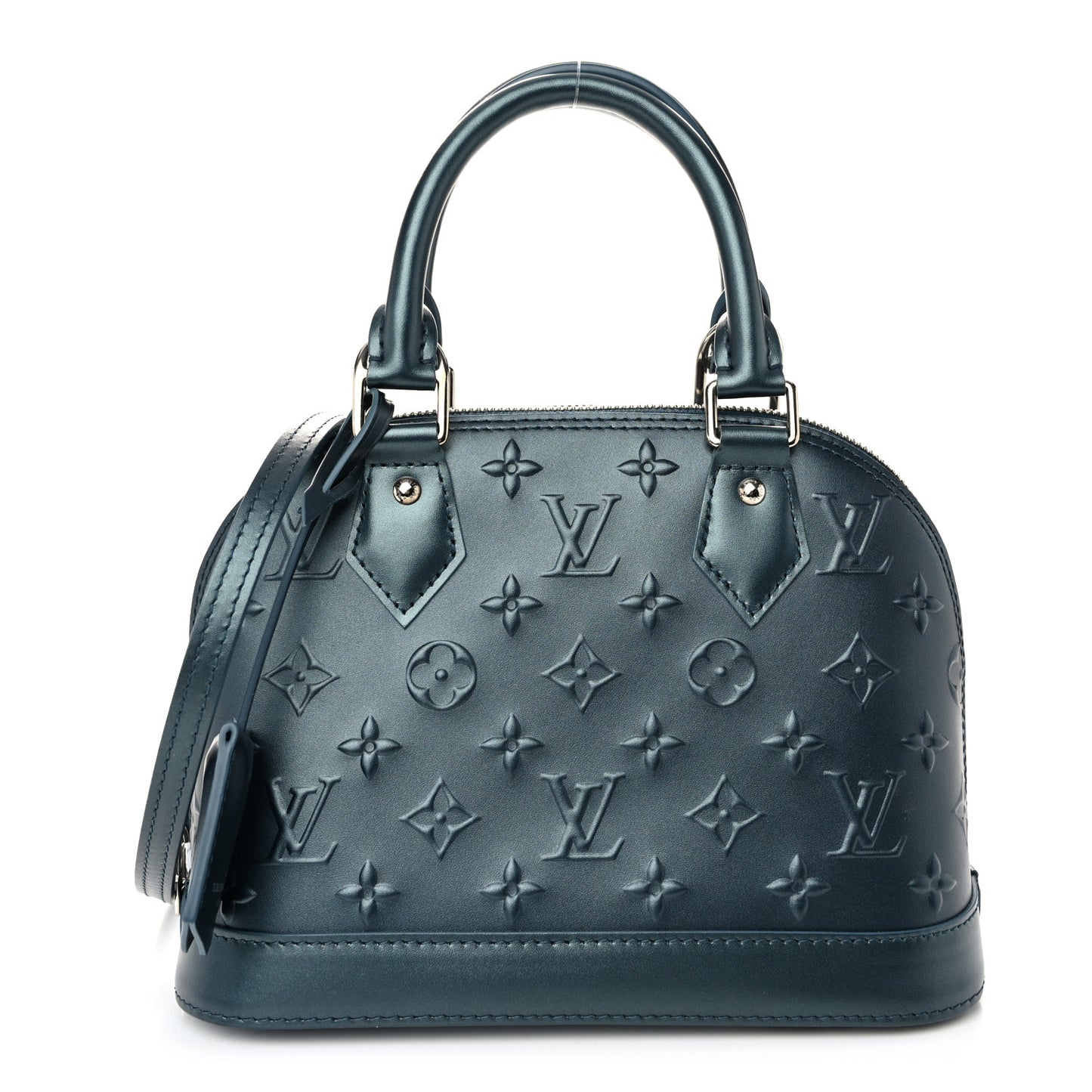Metallic Calfskin Debossed Monogram Alma BB Steel Blue