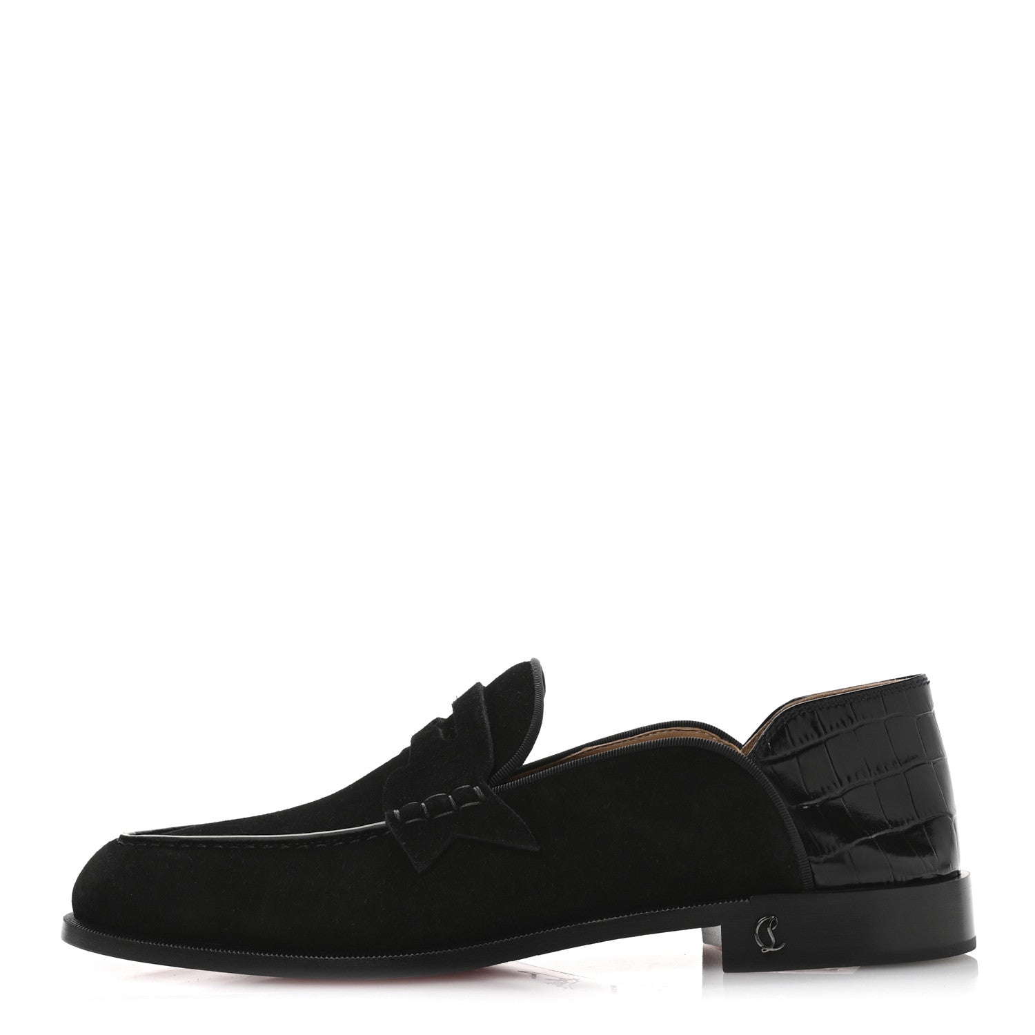 Christian Louboutin Crosta Alligator Embossed Mens Penny No Back Flat 42.5 Black 1 of 8