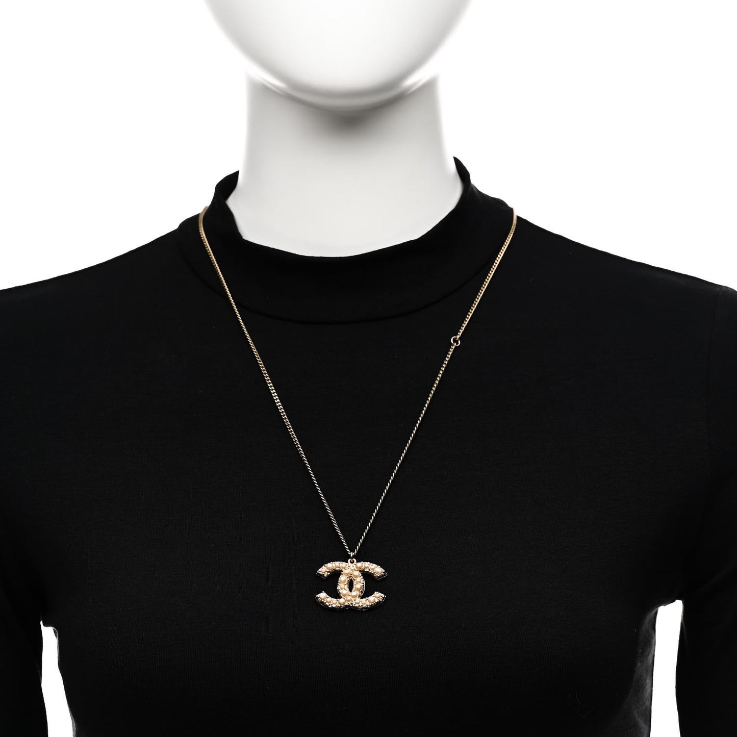 Pearl CC Pendant Necklace Gold