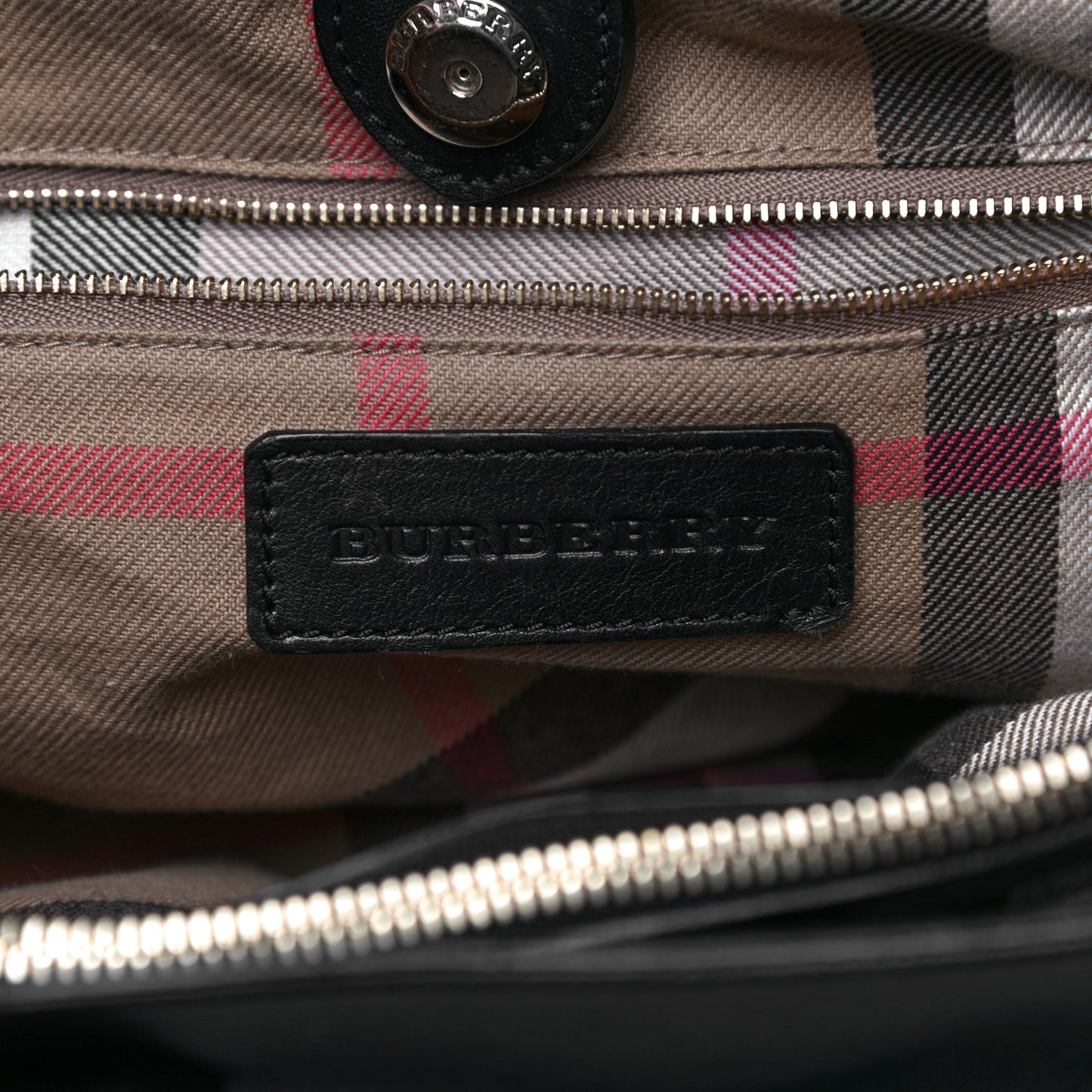 Grainy Calfskin House Check Medium Banner Tote Black