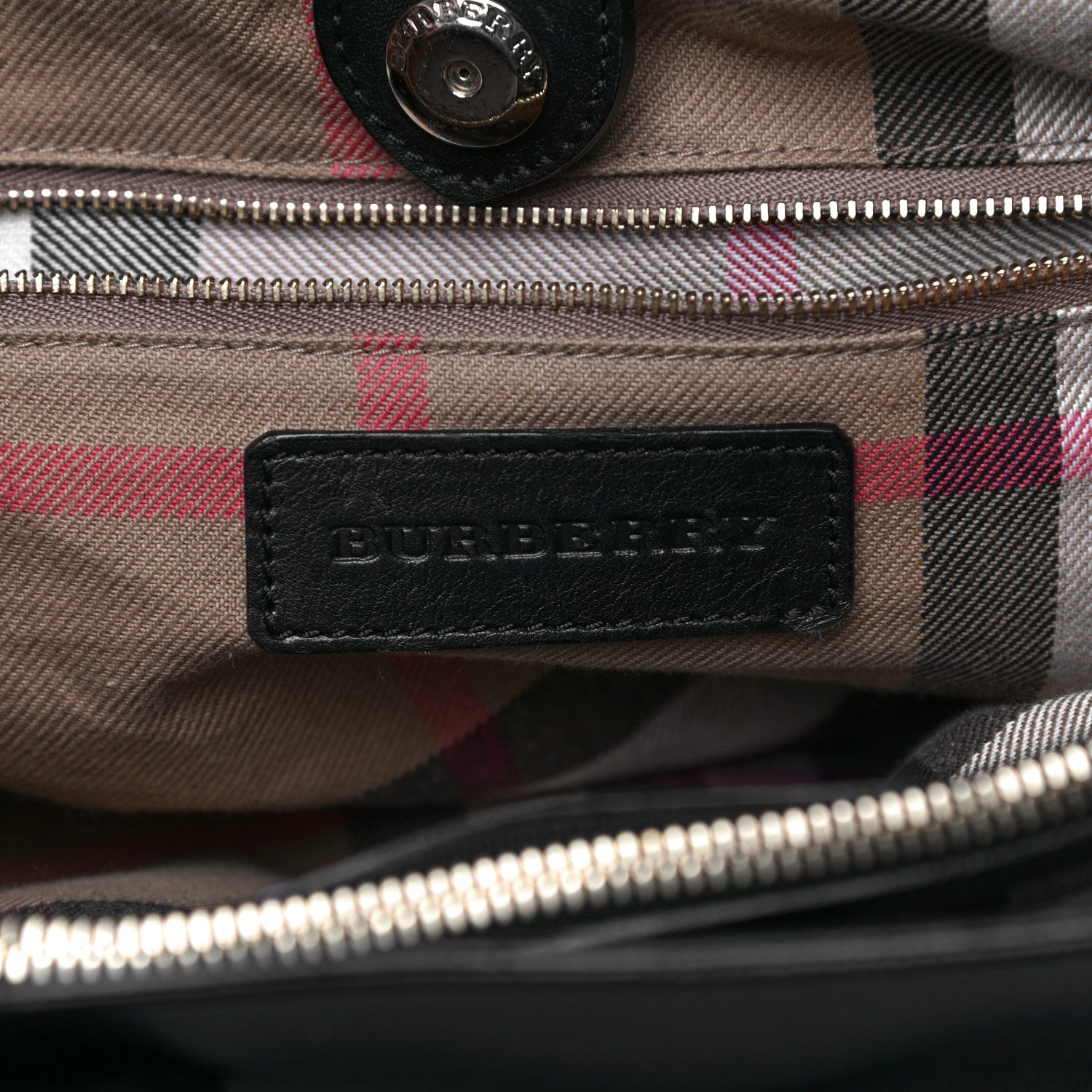Burberry Grainy Calfskin House Check Medium Banner Tote Black 6 of 10