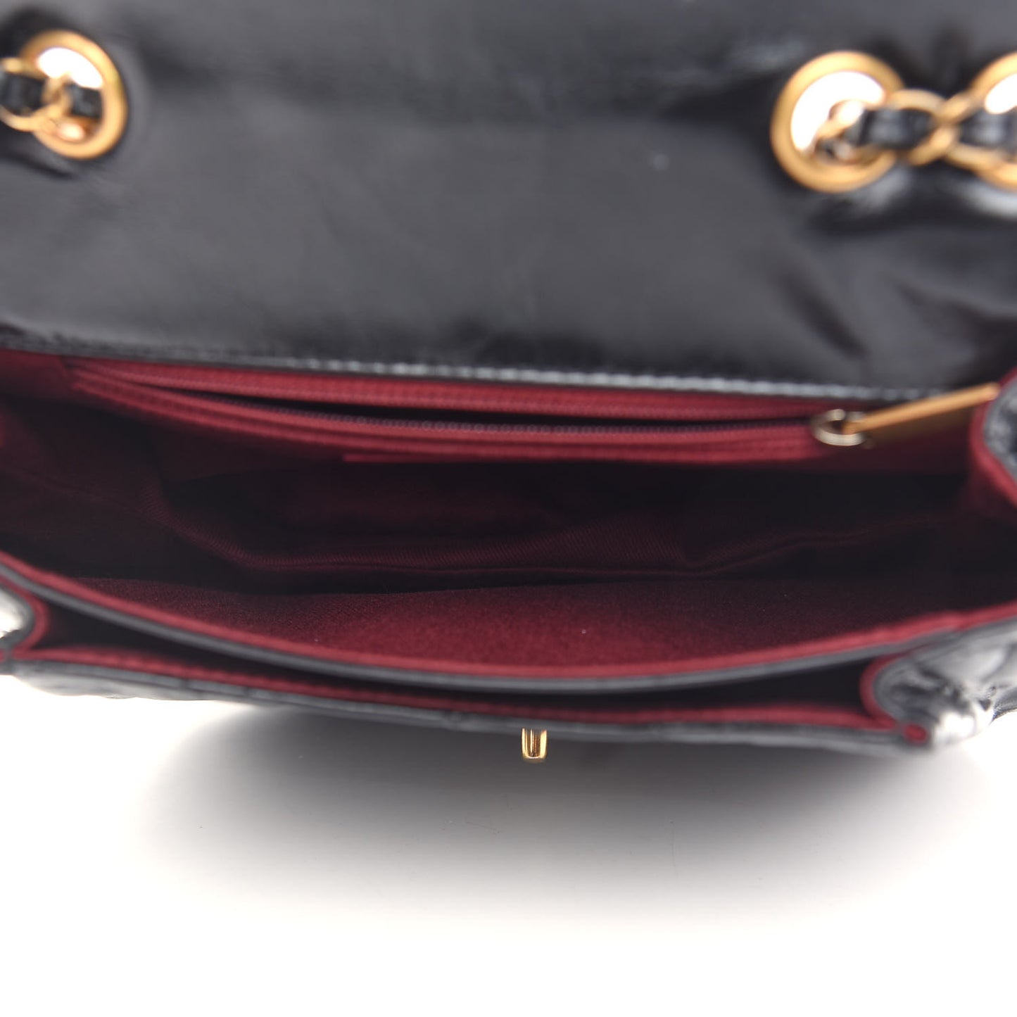 Glazed Calfskin Quilted Medium Bubble CC Flap Black