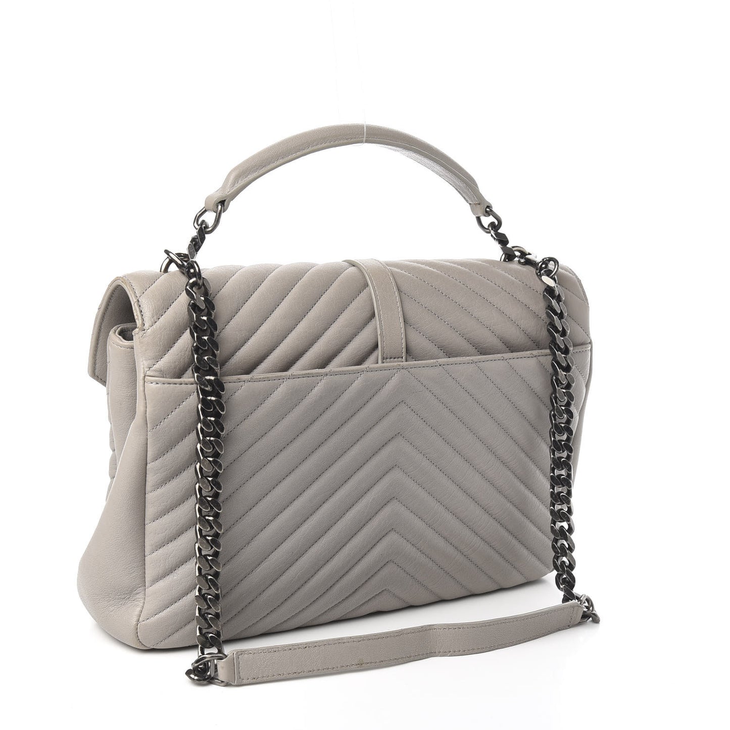 Sheepskin Matelasse Chevron Monogram Large College Satchel Light Grey