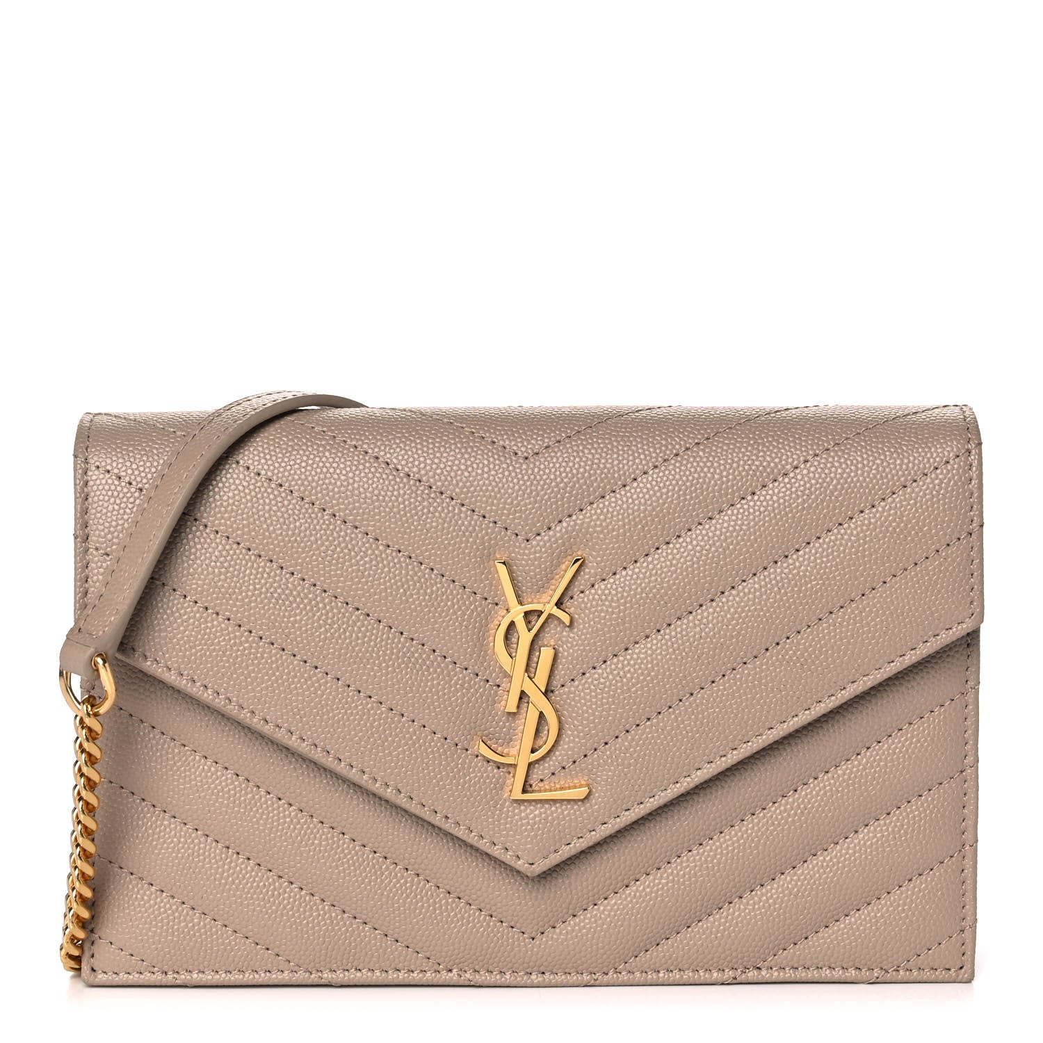 Saint Laurent Grain De Poudre Matelasse Chevron Monogram Envelope Chain Wallet Nude Powder 1 of 9