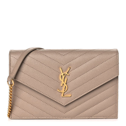 Saint Laurent Grain De Poudre Matelasse Chevron Monogram Envelope Chain Wallet Nude Powder 1 of 9