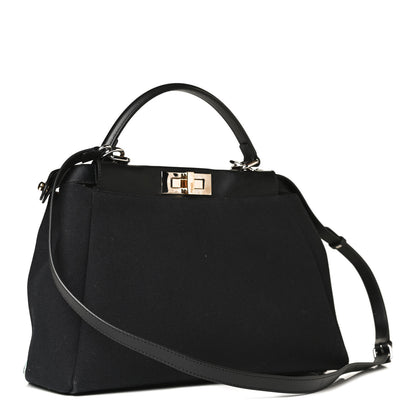 Fendi Canvas Beaded Floral Medium Peekaboo Iconic Satchel Black 3 of 14
