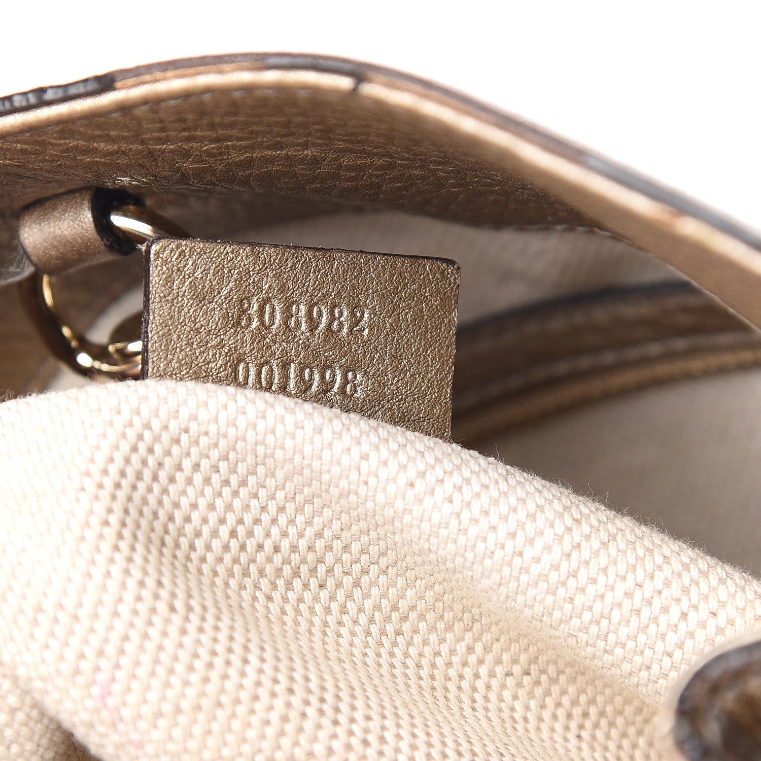 Gucci Metallic Pebbled Calfskin Medium Soho Chain Shoulder Bag Golden Beige 6 of 17