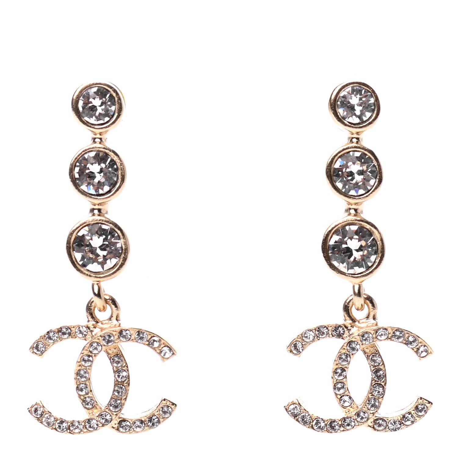 Chanel Crystal CC Drop Earrings Gold 1 of 4