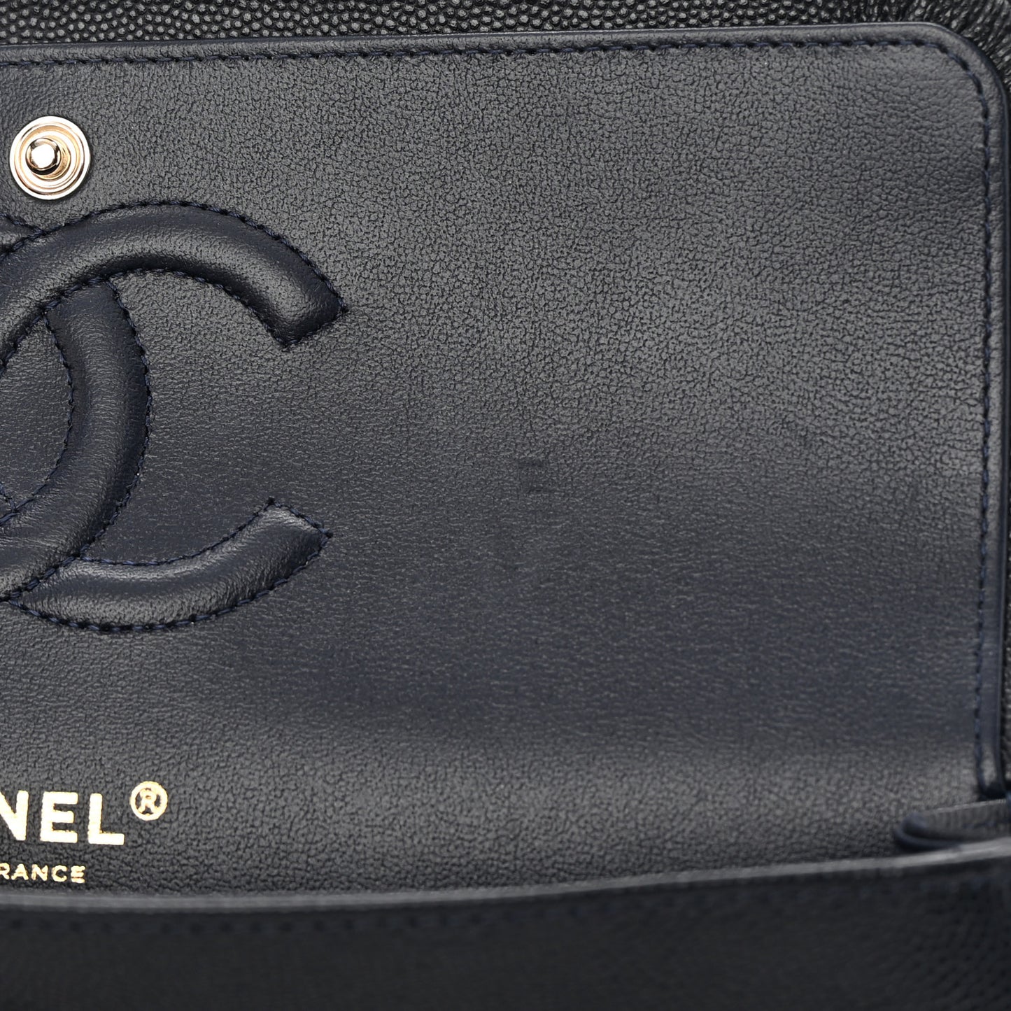 Caviar Quilted Medium Double Flap Dark Blue