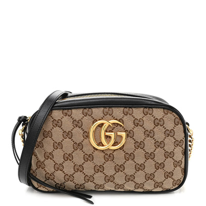 Gucci Monogram Matelasse Diagonal Small GG Marmont Chain Shoulder Bag Beige Black 1 of 8