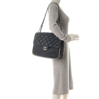 Chanel Washed Lambskin Quilted Chain Around Maxi Flap Dark Navy Blue 2 of 8
