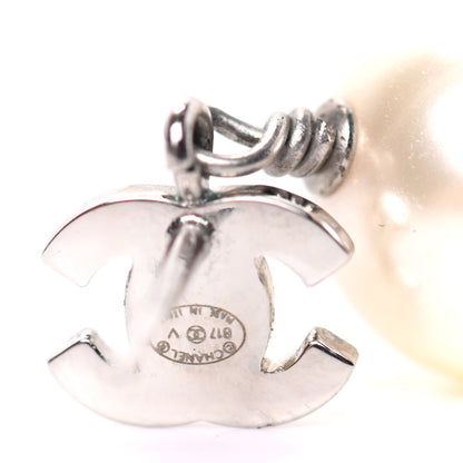Chanel Crystal Pearl CC Drop Earrings Silver 4 of 5