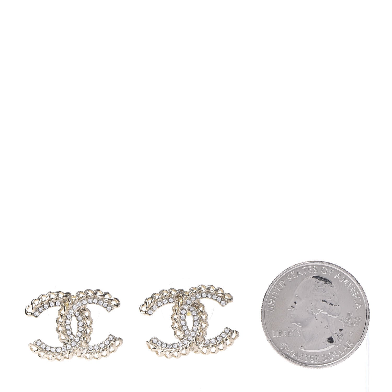 Chanel Crystal Chain CC Earrings Gold 2 of 5