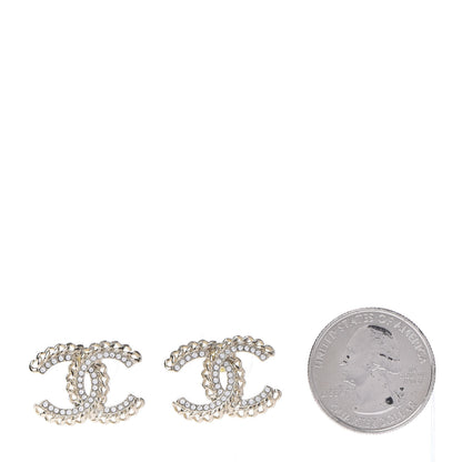 Chanel Crystal Chain CC Earrings Gold 2 of 5
