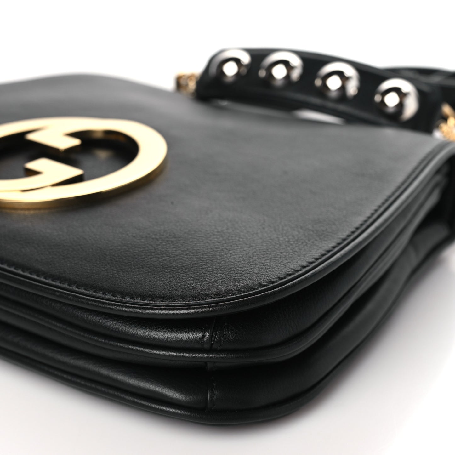Roxy Calfskin Web Medium Studded Blondie Shoulder Flap Bag Black