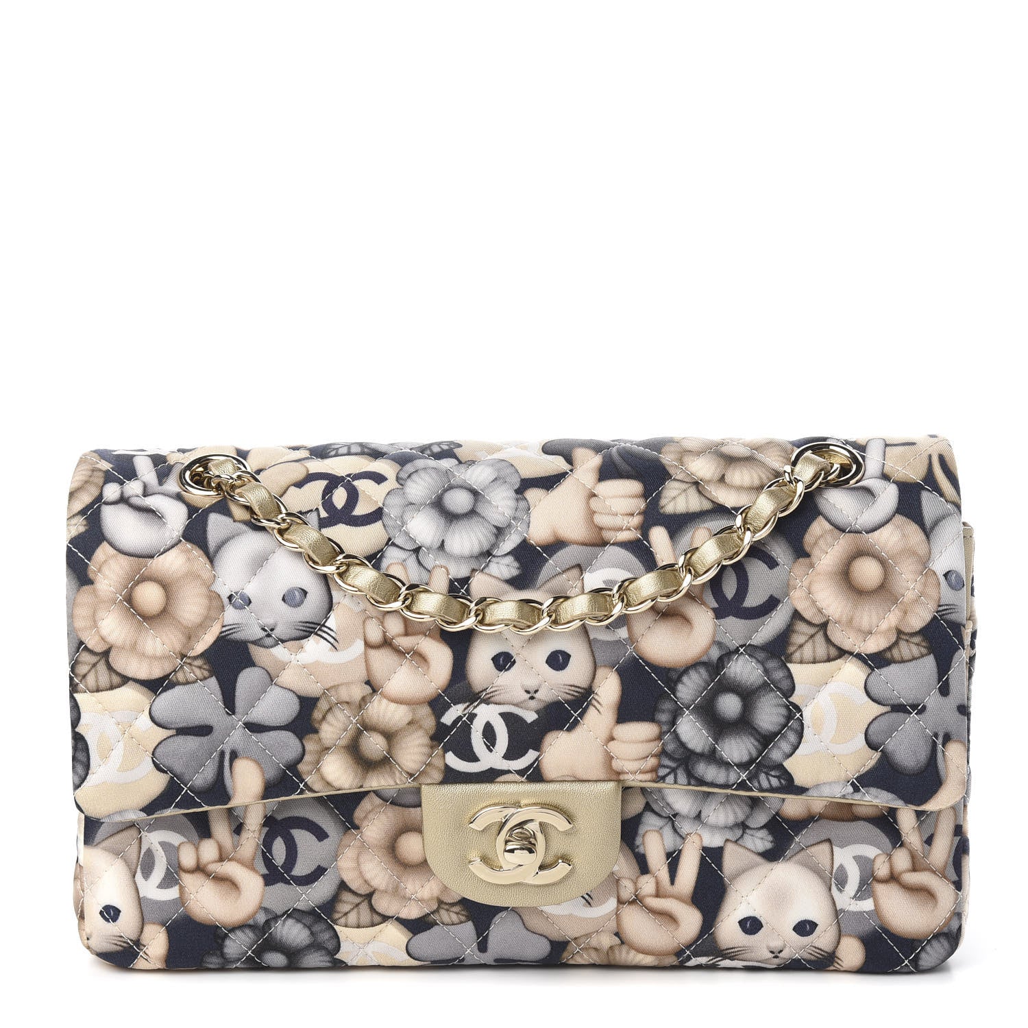 Chanel Nylon Quilted Medium Cat Emoticon Double Flap Navy Gold 1 of 13