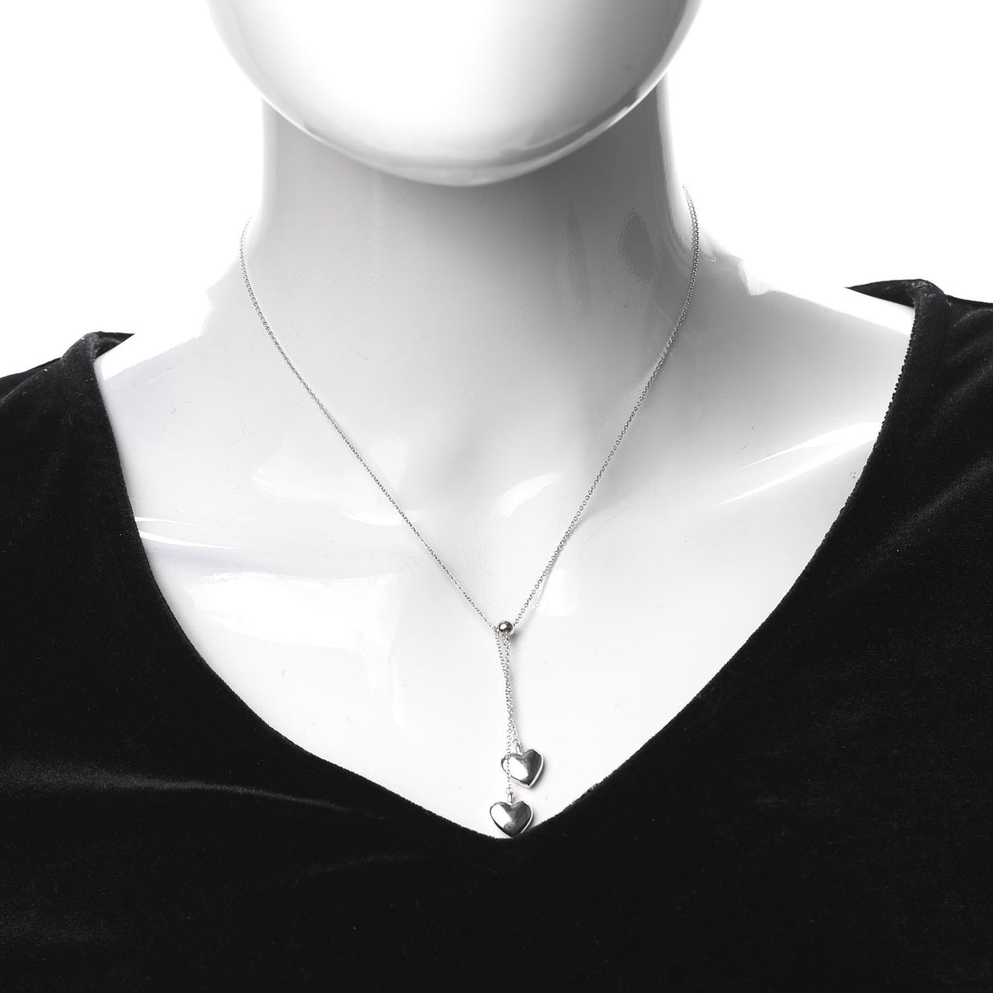 Sterling Silver Double Heart Lariat Pendant Necklace