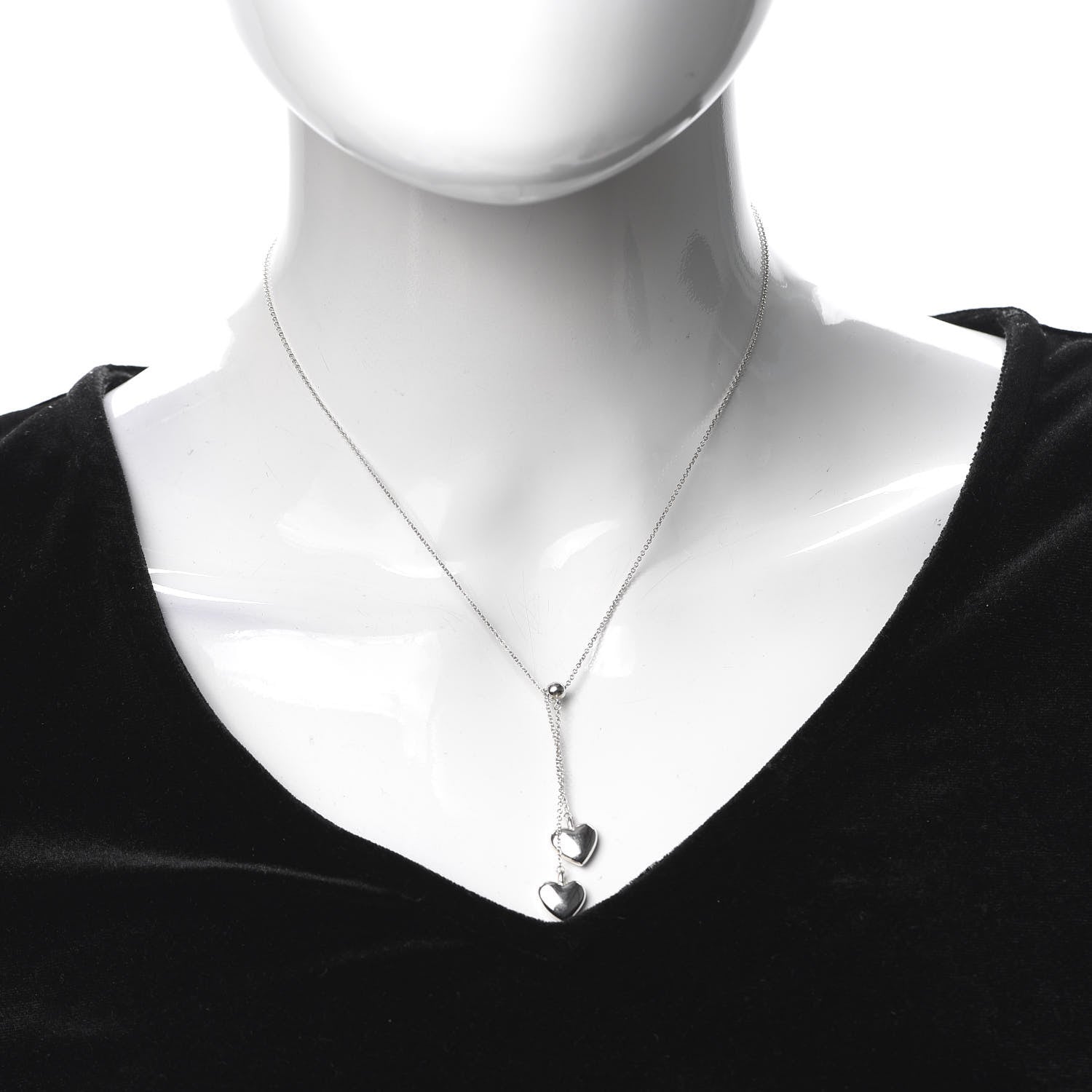 Tiffany Sterling Silver Double Heart Lariat Pendant Necklace 2 of 6