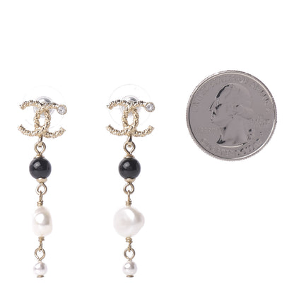 Chanel Pearl Bead Crystal CC Byzantine Drop Earrings Black Gold 2 of 5