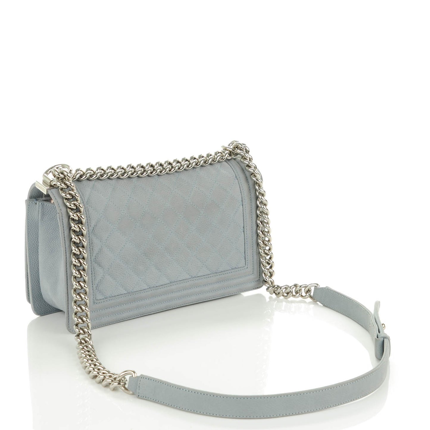 Iridescent Caviar Quilted Medium Boy Flap Light Grey
