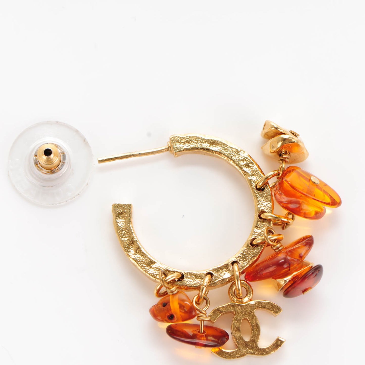 Brushed Metal Bead CC Hoop Earrings Gold