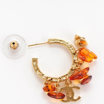 Chanel Brushed Metal Bead CC Hoop Earrings Gold 4 of 5