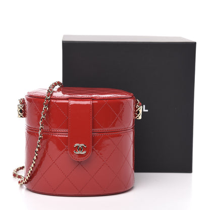 Chanel Patent Quilted Small Round Vanity With Chain Red 11 of 11