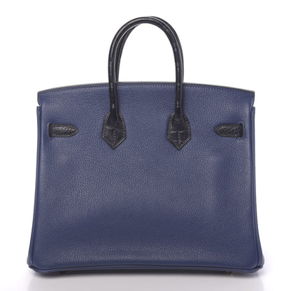 Hermes Taurillon Novillo Matte Alligator Birkin Touch 25 Bleu Saphir Marine 4 of 38