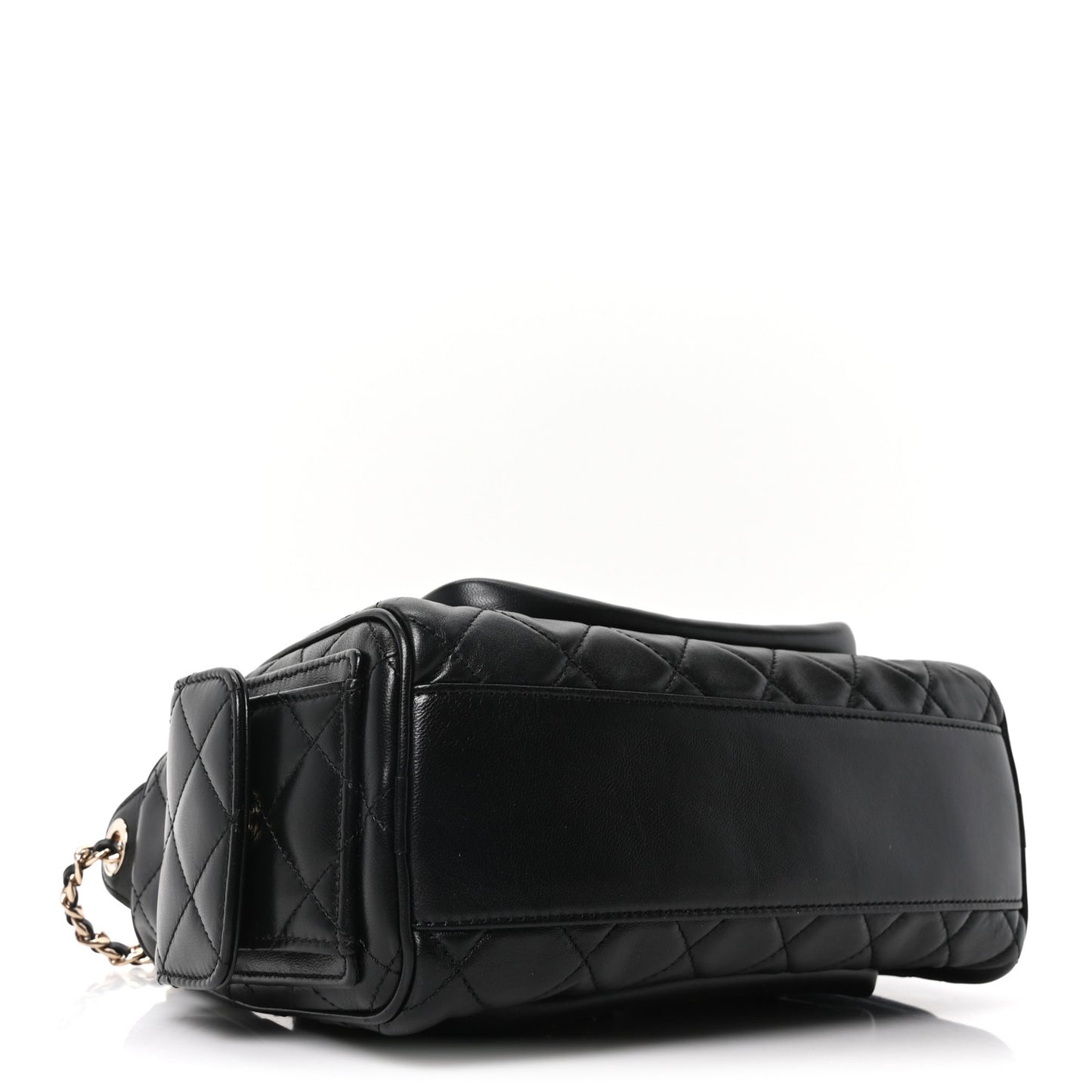 Shiny Crumpled Lambskin Quilted Medium Preppy Pocket Camera Case Black