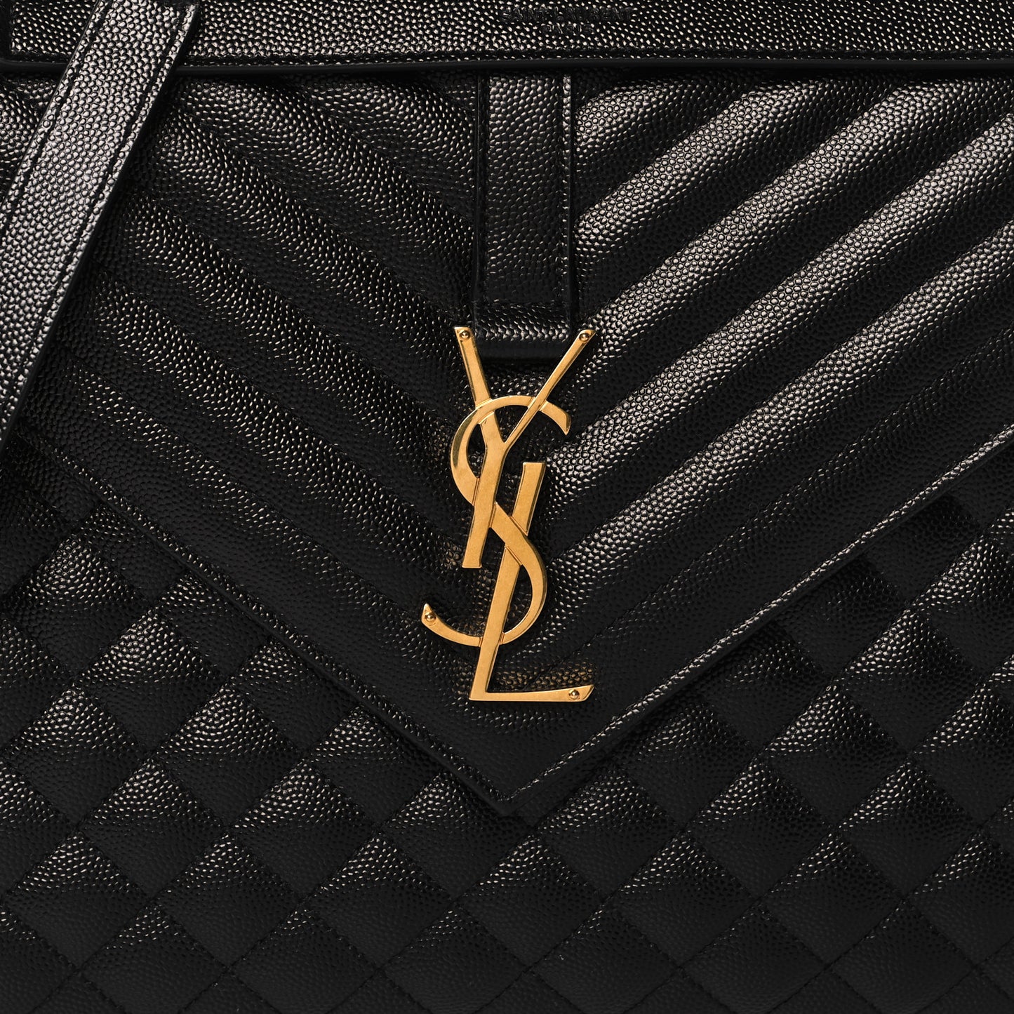 Grain De Poudre Textured Mixed Matelasse Large Triquilt Monogram Satchel Black