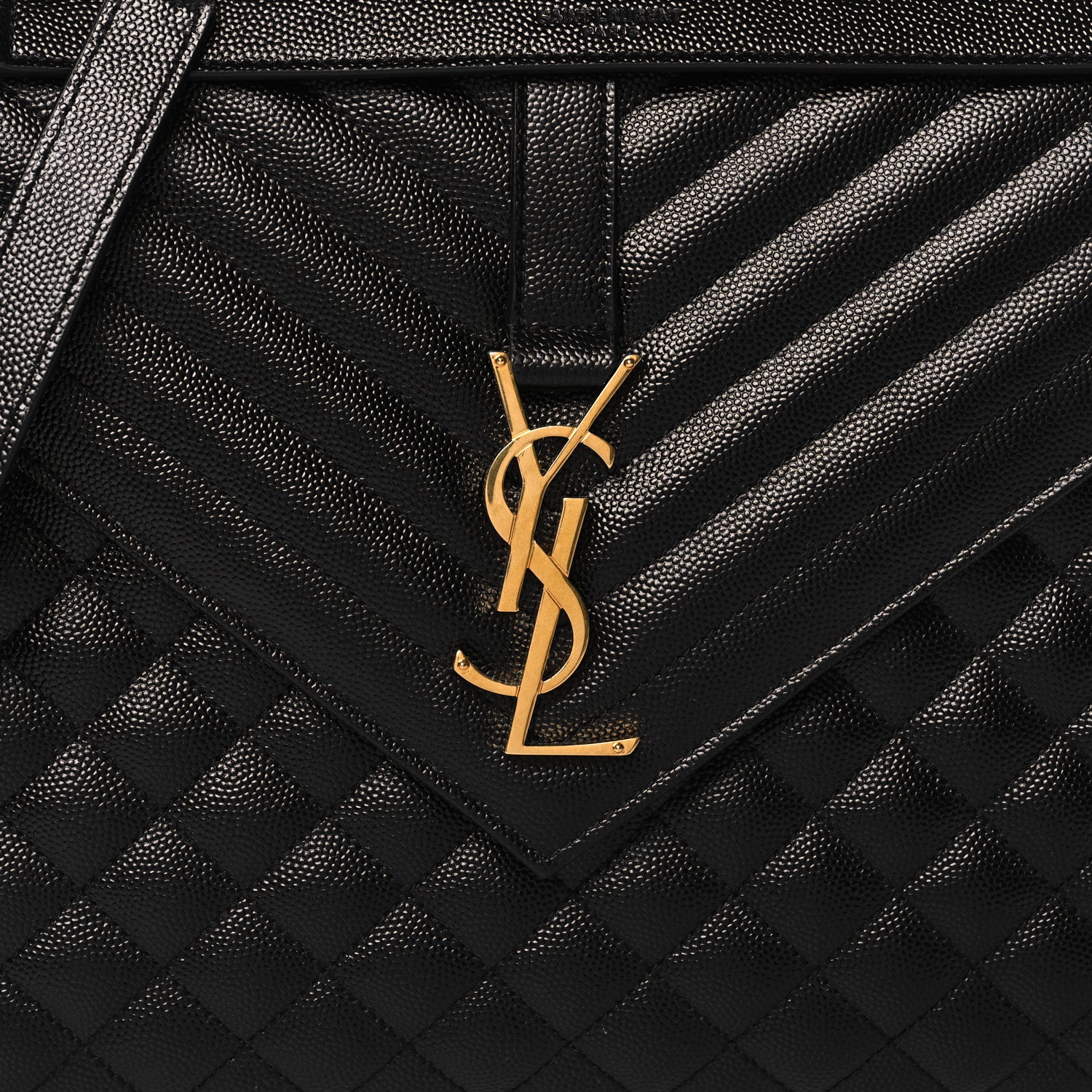 Saint Laurent Grain De Poudre Textured Mixed Matelasse Large Triquilt Monogram Satchel Black 7 of 9