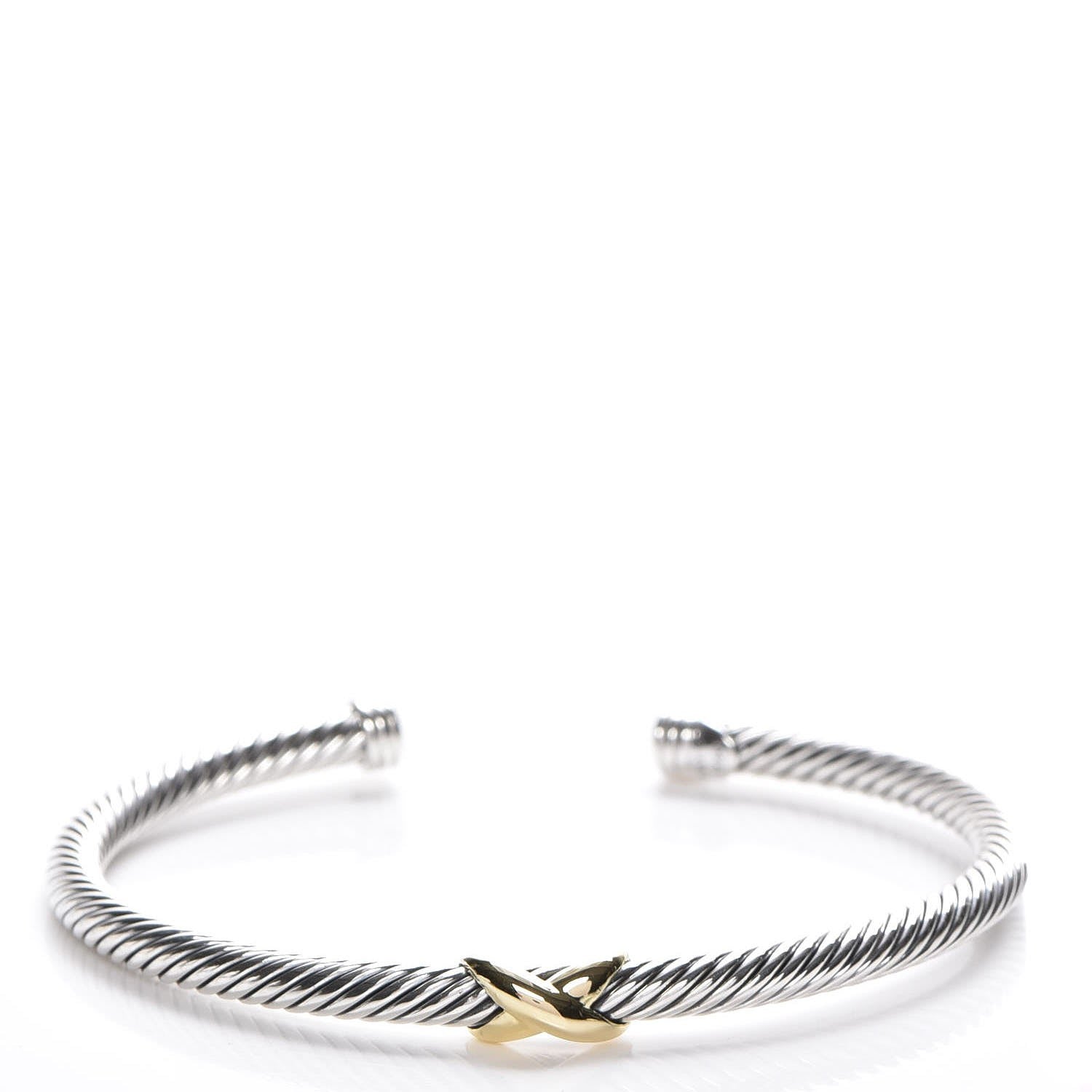 David Yurman Sterling Silver 18K Yellow Gold 4mm X Station Cable Bracelet 1 of 6