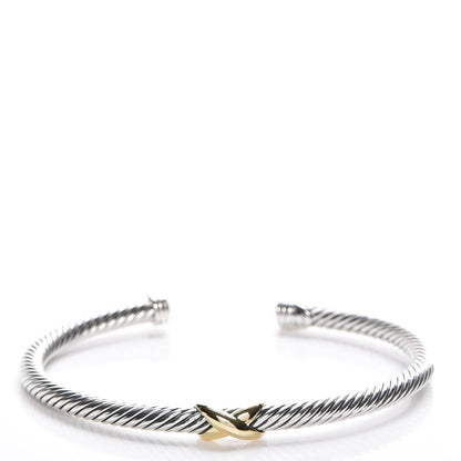 David Yurman Sterling Silver 18K Yellow Gold 4mm X Station Cable Bracelet 1 of 6