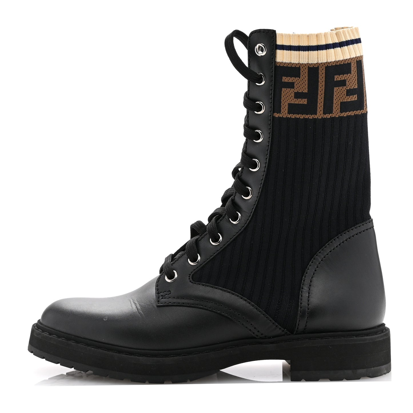 Calfskin Stretch Fabric Rockoko Biker Boots 38 Tobacco Black Marino