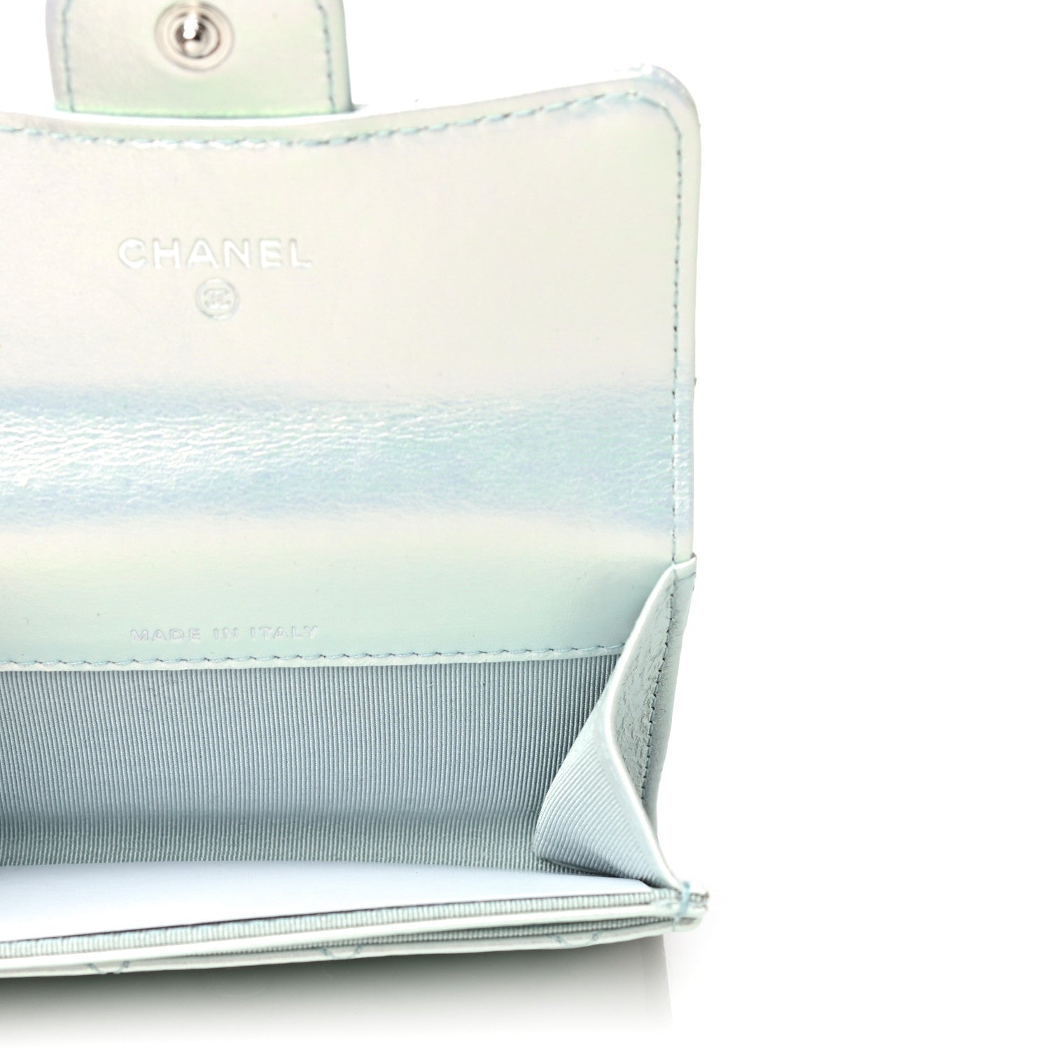 Chanel Iridescent Calfskin Quilted Flap Card Holder Light Blue 5 of 12