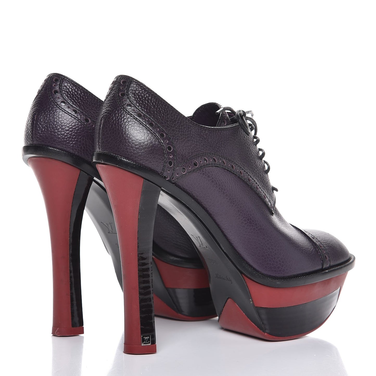 Grained Calfskin Platform Lace Up Pumps 38.5 Purple