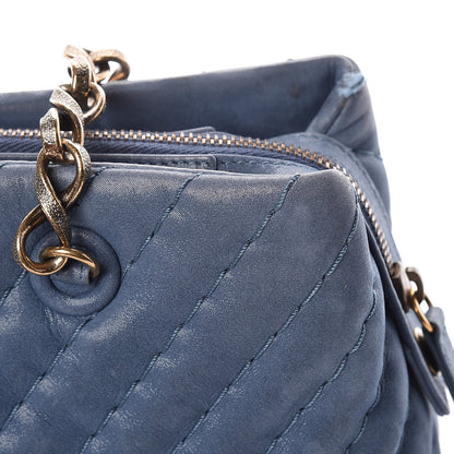 Chanel Iridescent Calfskin Chevron Quilted Surpique Tote Dark Blue 18 of 23