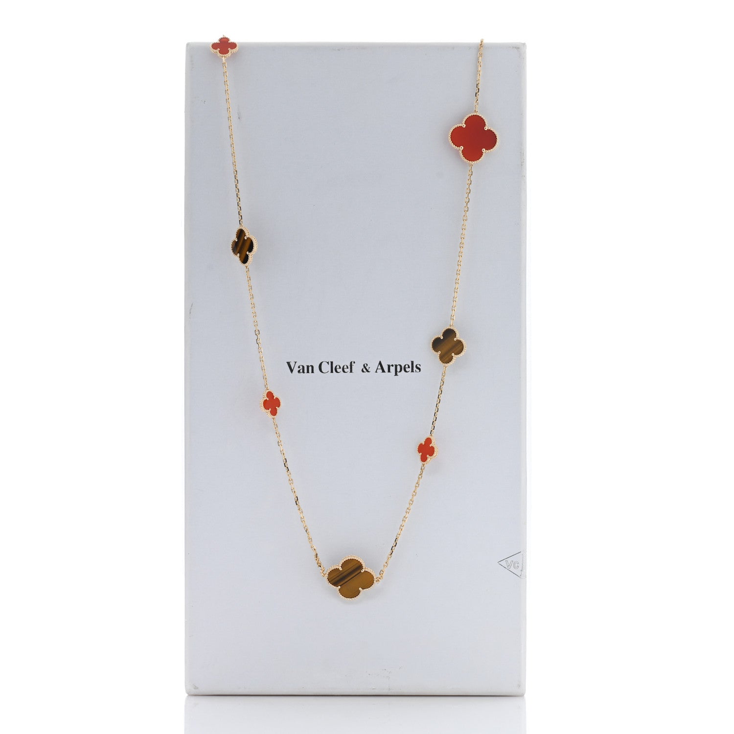 Van Cleef & Arpels 18K Yellow Gold Tiger Eye Carnelian 16 Motifs Magic Alhambra Necklace 5 of 5
