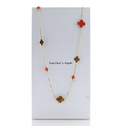 Van Cleef & Arpels 18K Yellow Gold Tiger Eye Carnelian 16 Motifs Magic Alhambra Necklace 5 of 5