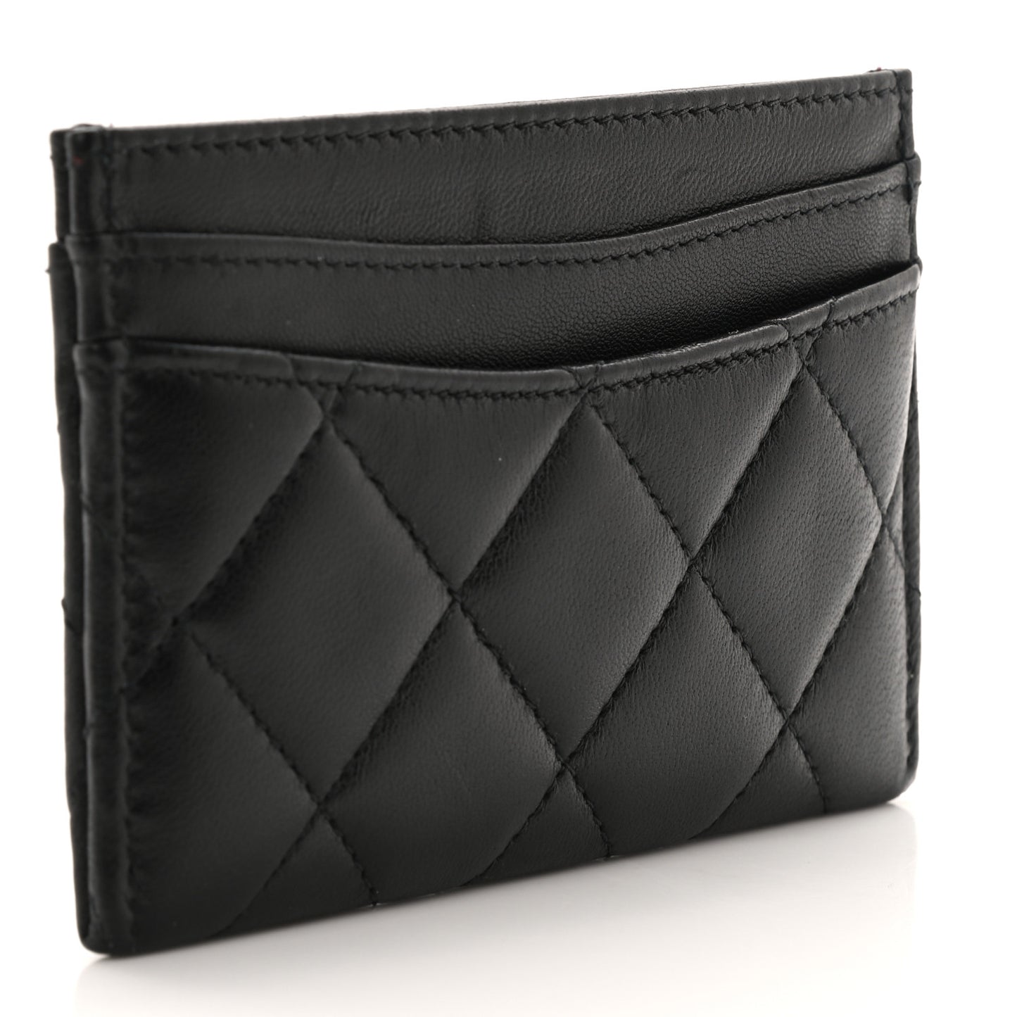 Lambskin Quilted Card Holder Black