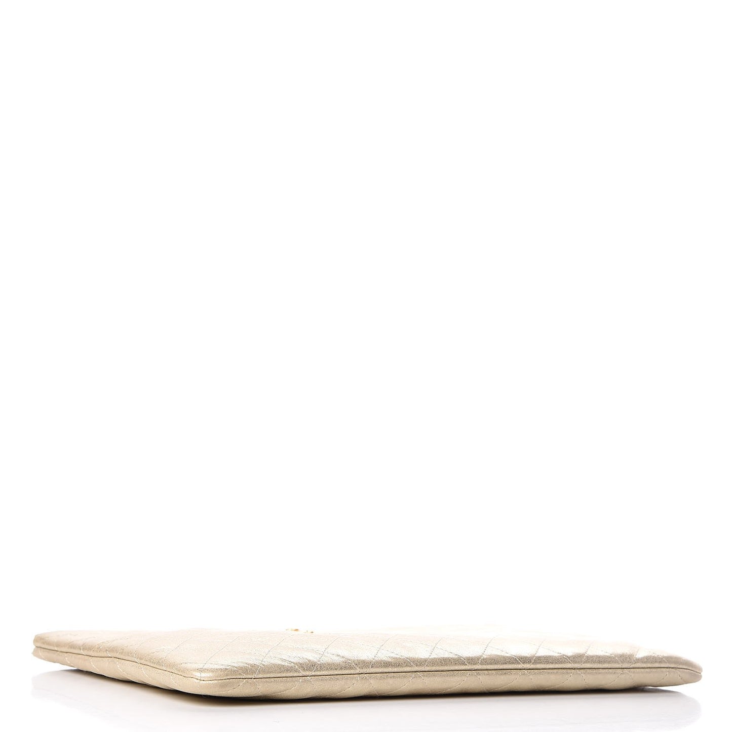 Metallic Calfskin Quilted Large Cosmetic Case Light Gold