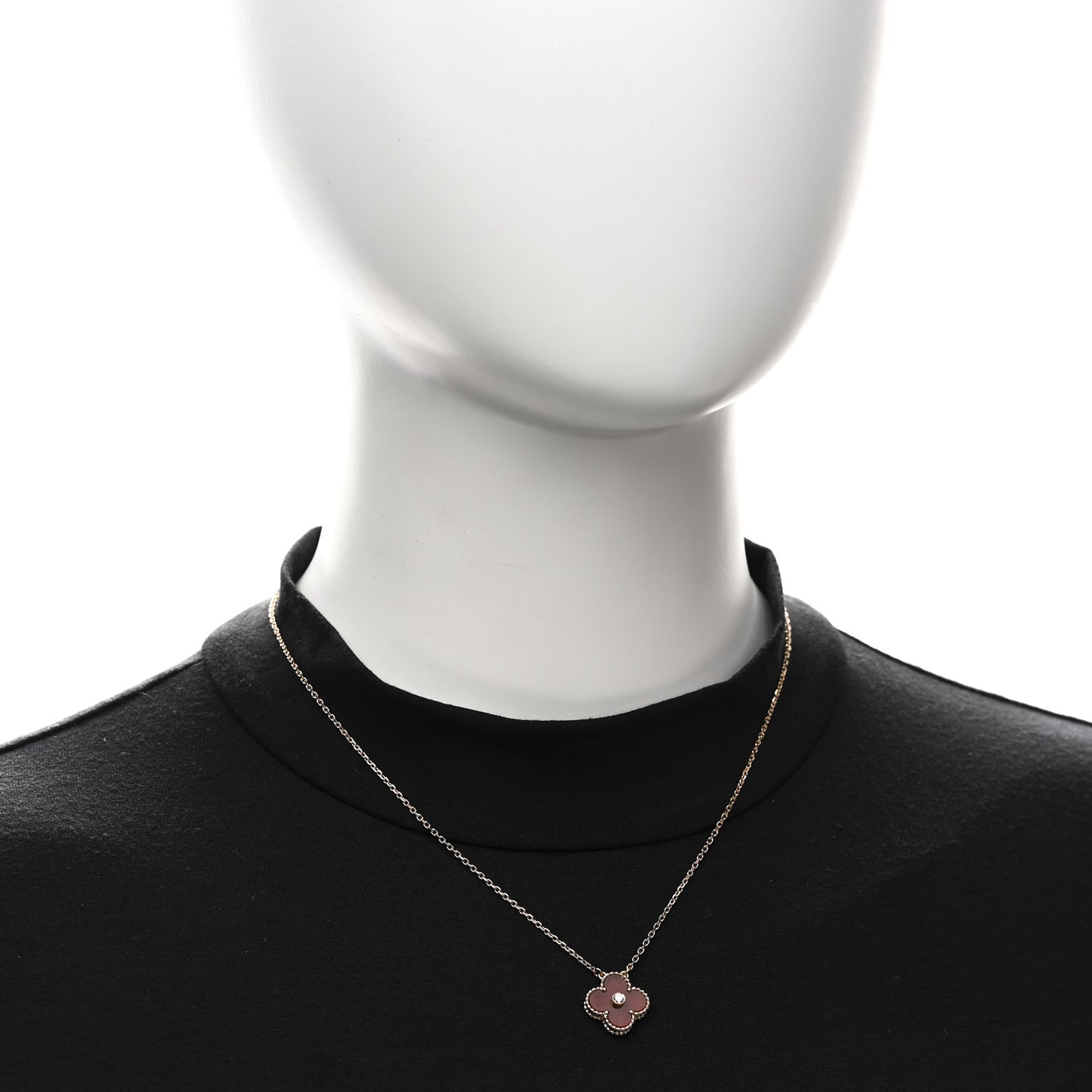 18K Rose Gold Diamond Carnelian Vintage Alhambra Pendant Necklace
