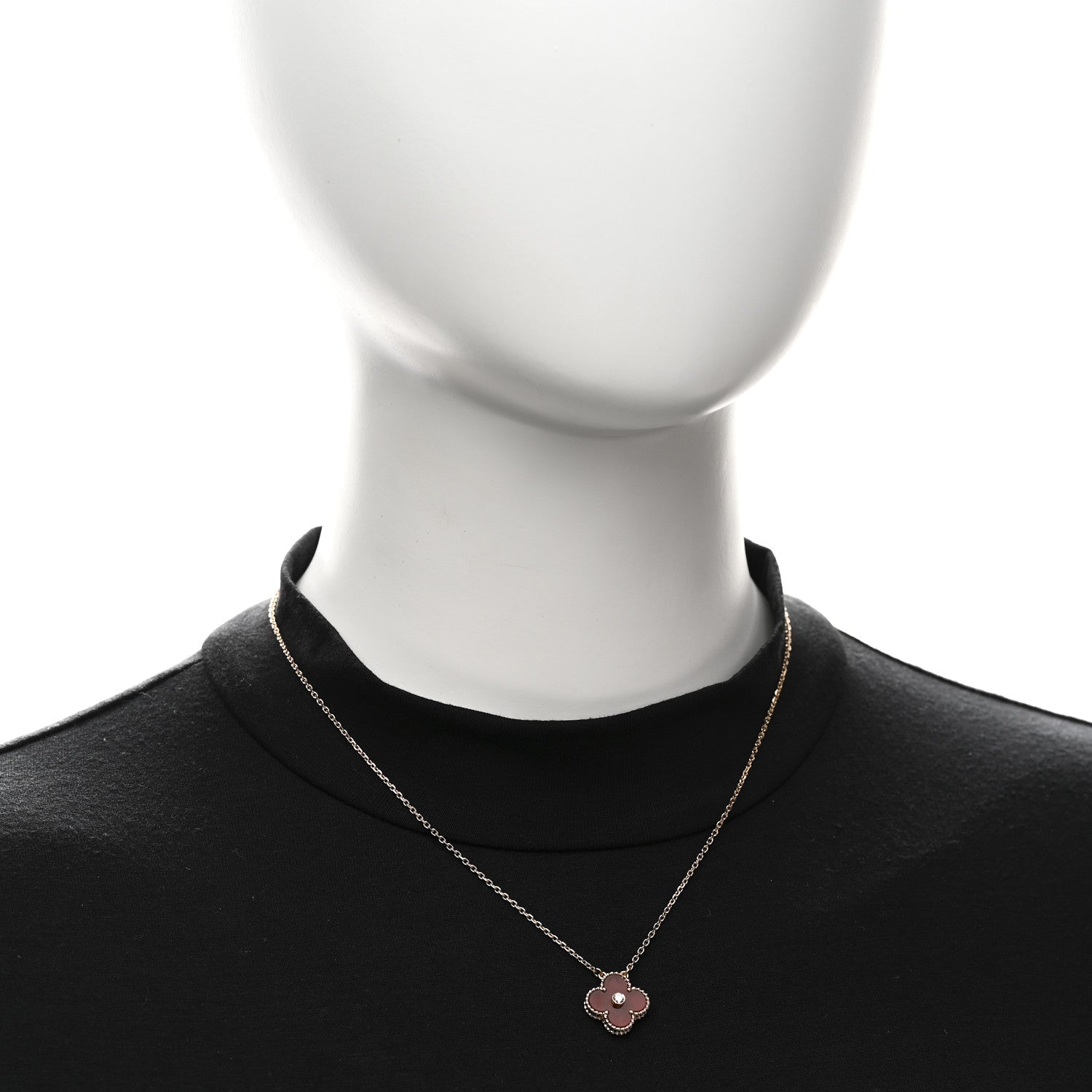 Van Cleef & Arpels 18K Rose Gold Diamond Carnelian Vintage Alhambra Pendant Necklace 2 of 5