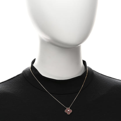 Van Cleef & Arpels 18K Rose Gold Diamond Carnelian Vintage Alhambra Pendant Necklace 2 of 5